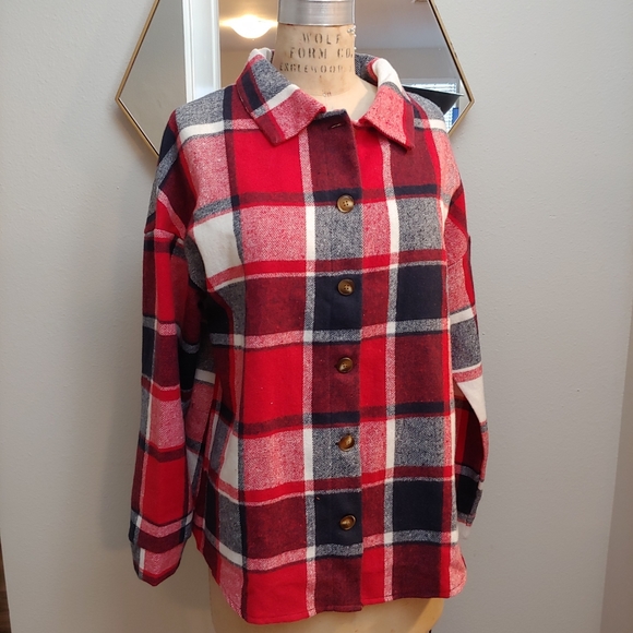 Plaid Flannel Shacket Shirt Jacket - Picture 2 of 5